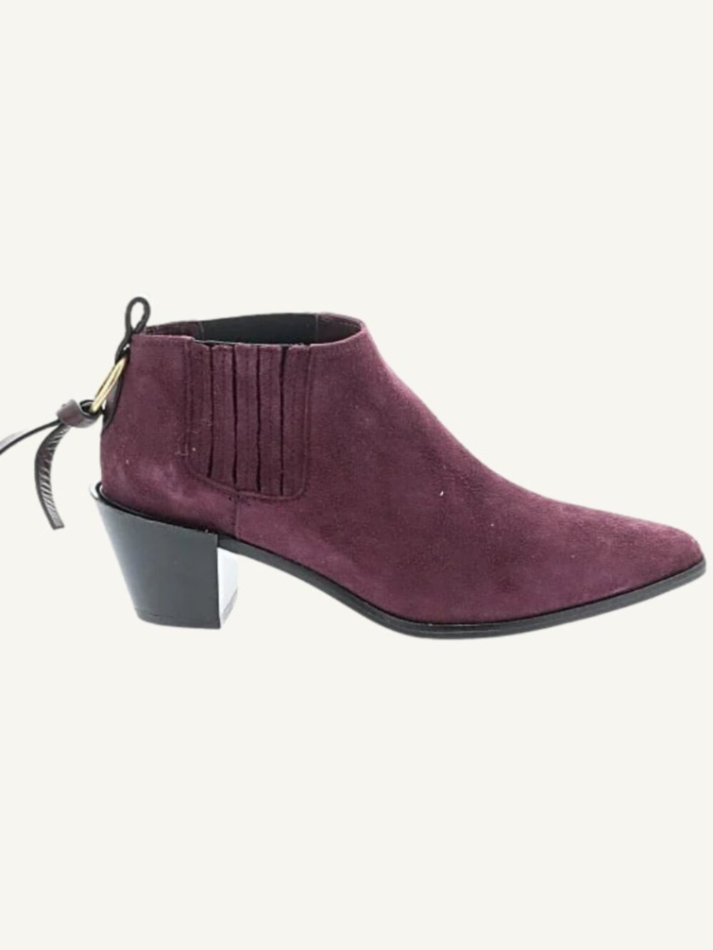FRAME Burgundy Suede Leather Ankle Boots Pointed Toe Stacked Heel Made in Spain